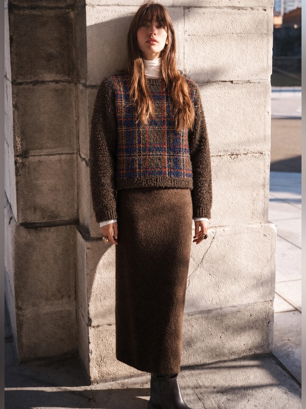 VTG 80s Dress Barn Boucle Knit Autumn Plaid Sweater